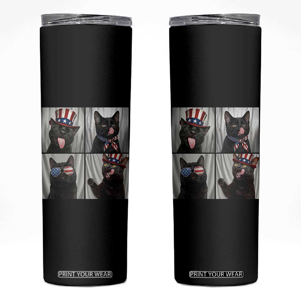 Funny Patriotic Black British Shorthair Cat Selfie Skinny Tumbler