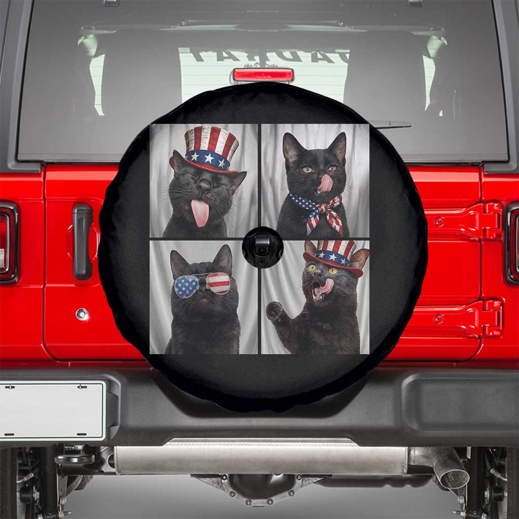 Funny Patriotic Black British Shorthair Cat Selfie Spare Tire Cover TS12 Black Print Your Wear