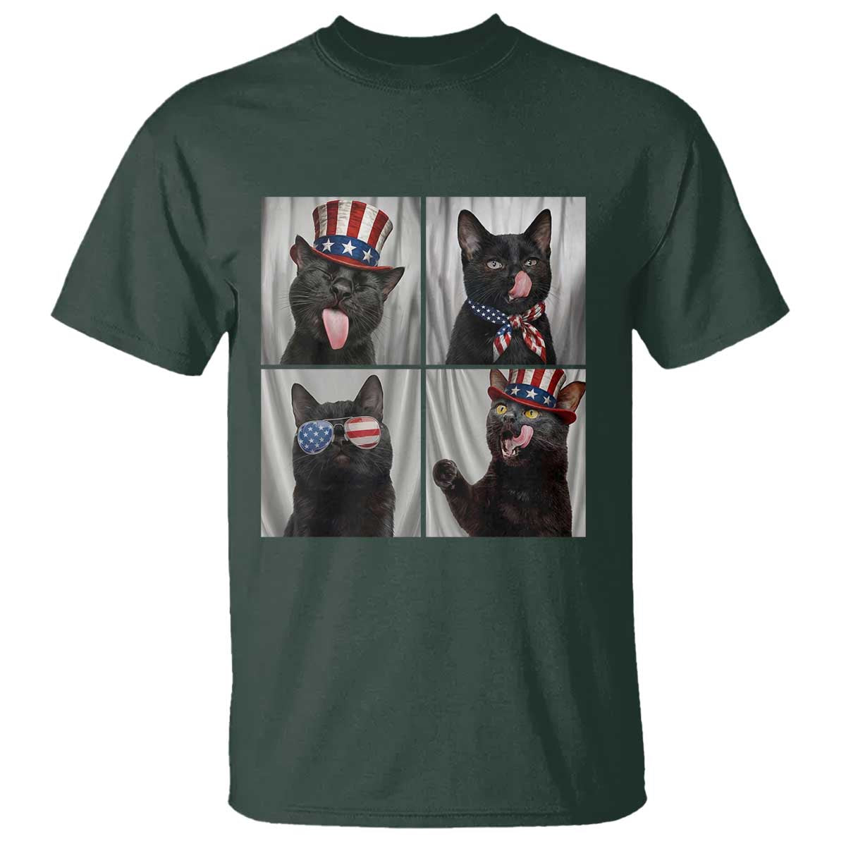 Funny Patriotic Black British Shorthair Cat Selfie T Shirt TS12 Dark Forest Green Print Your Wear