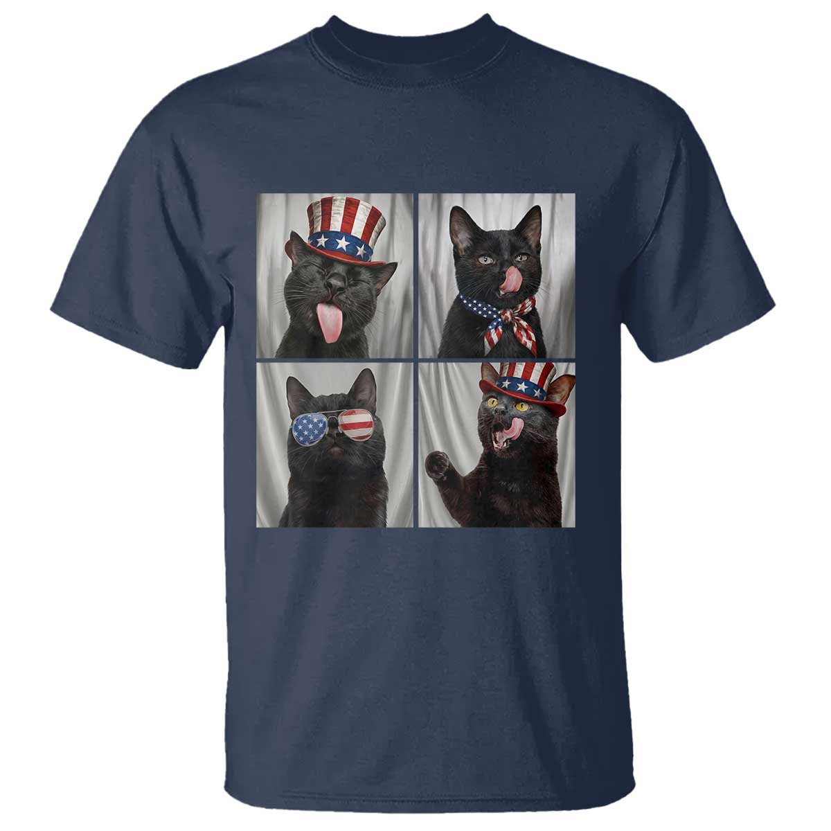 Funny Patriotic Black British Shorthair Cat Selfie T Shirt TS12 Navy Print Your Wear