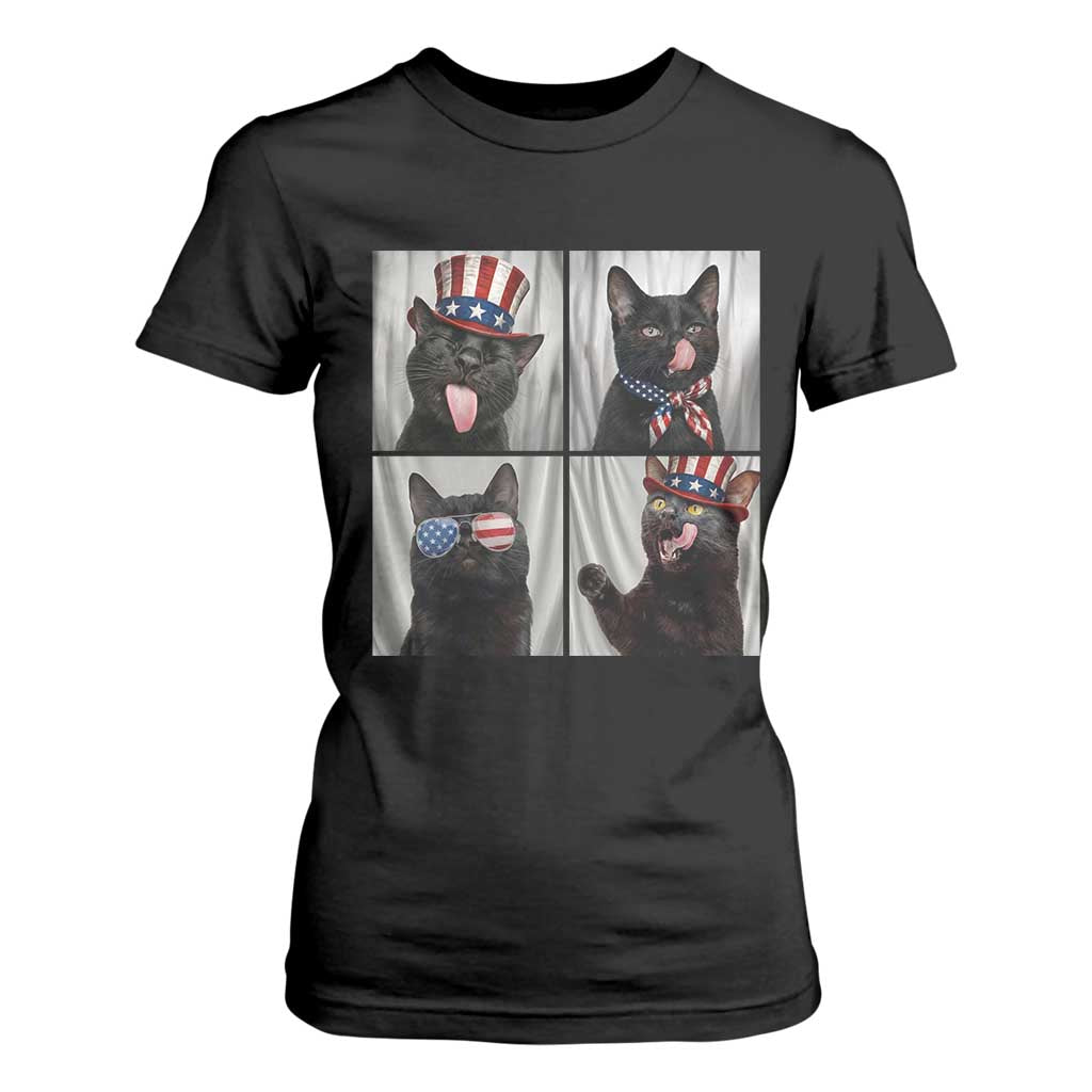 Funny Patriotic Black British Shorthair Cat Selfie T Shirt For Women