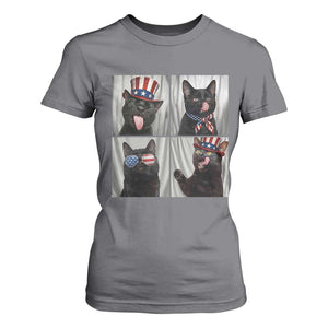 Funny Patriotic Black British Shorthair Cat Selfie T Shirt For Women