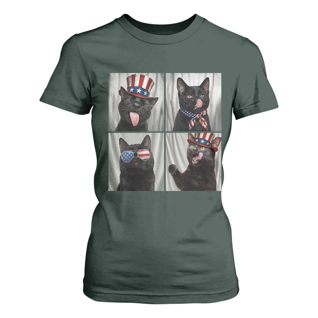 Funny Patriotic Black British Shorthair Cat Selfie T Shirt For Women