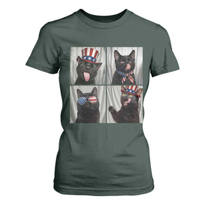 Funny Patriotic Black British Shorthair Cat Selfie T Shirt For Women
