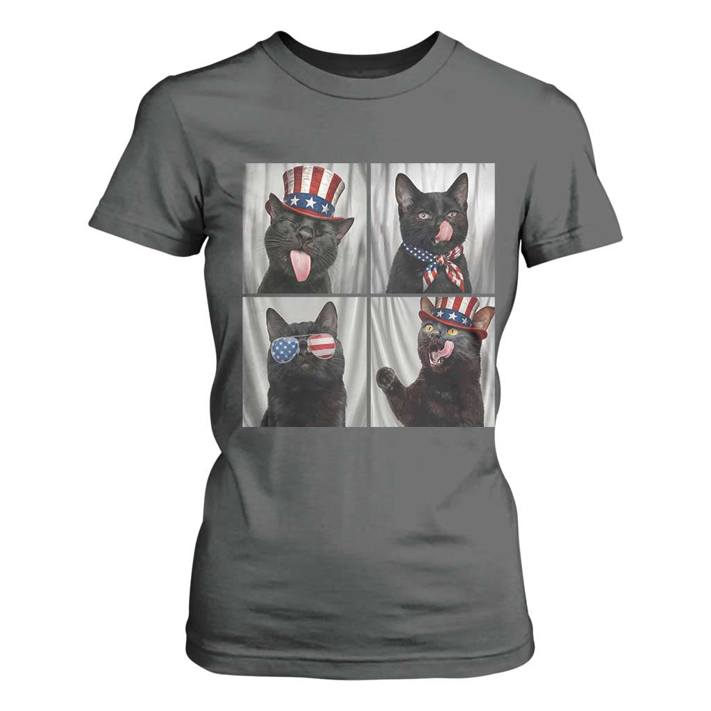 Funny Patriotic Black British Shorthair Cat Selfie T Shirt For Women