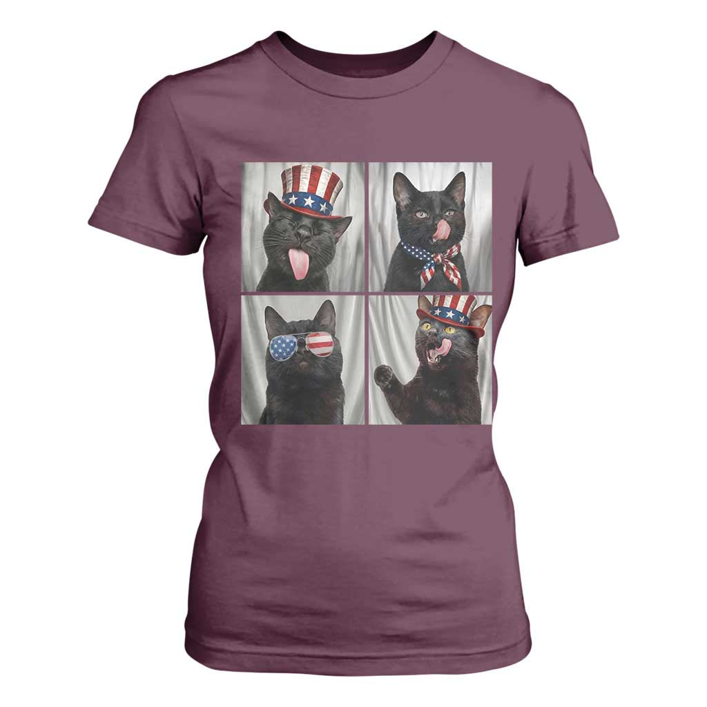 Funny Patriotic Black British Shorthair Cat Selfie T Shirt For Women