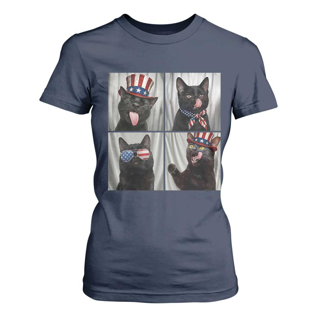 Funny Patriotic Black British Shorthair Cat Selfie T Shirt For Women