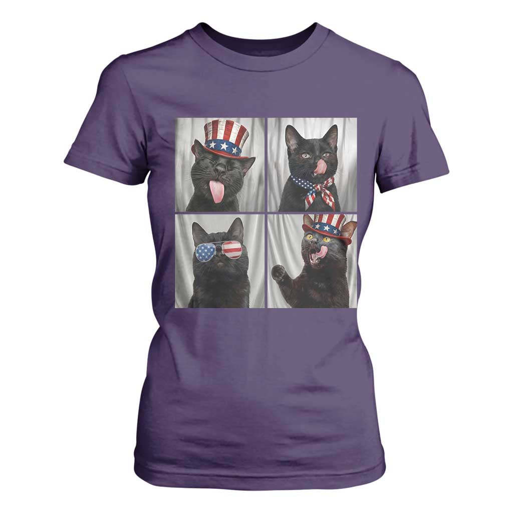 Funny Patriotic Black British Shorthair Cat Selfie T Shirt For Women