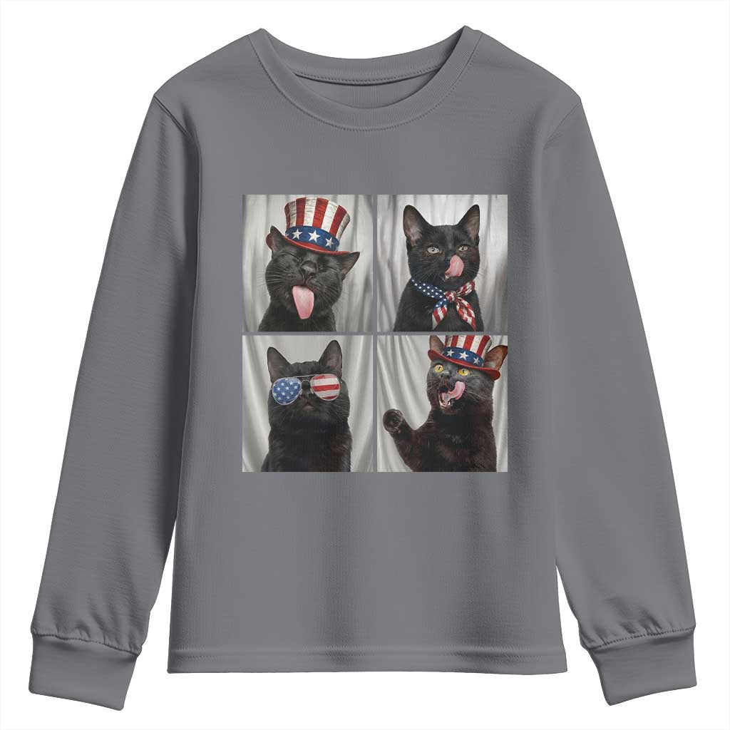Funny Patriotic Black British Shorthair Cat Selfie Youth Sweatshirt TS12 Charcoal Print Your Wear