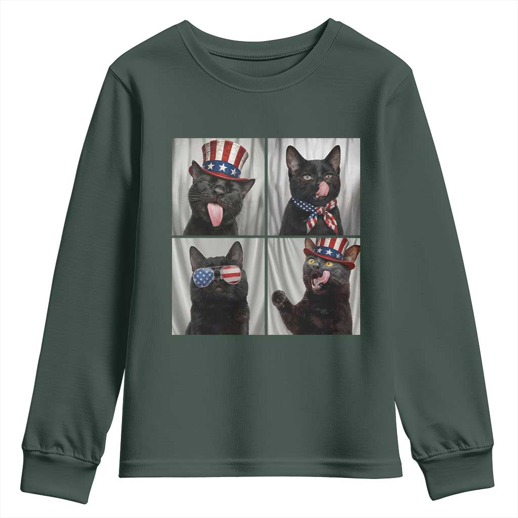 Funny Patriotic Black British Shorthair Cat Selfie Youth Sweatshirt TS12 Dark Forest Green Print Your Wear
