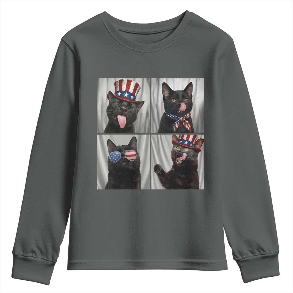 Funny Patriotic Black British Shorthair Cat Selfie Youth Sweatshirt TS12 Dark Heather Print Your Wear