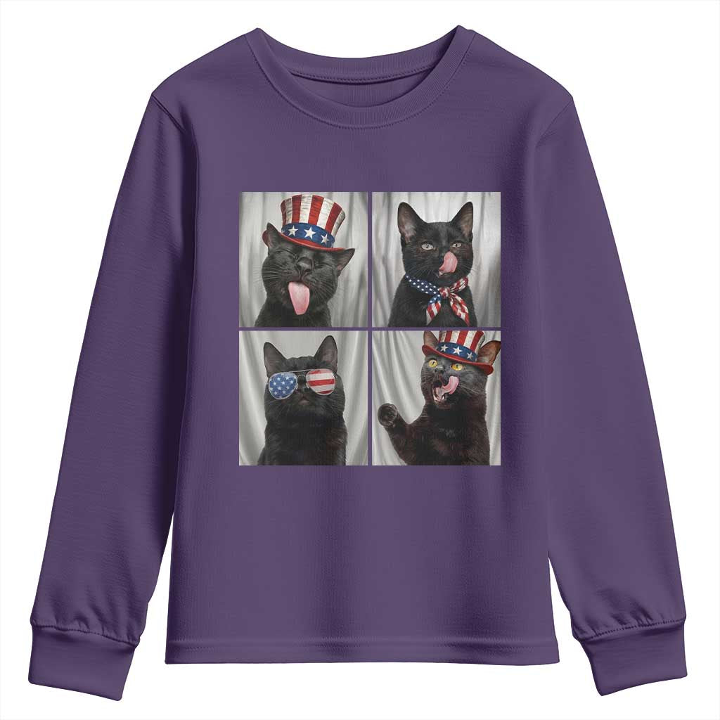 Funny Patriotic Black British Shorthair Cat Selfie Youth Sweatshirt TS12 Purple Print Your Wear