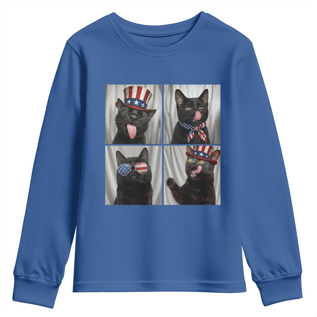 Funny Patriotic Black British Shorthair Cat Selfie Youth Sweatshirt TS12 Royal Blue Print Your Wear