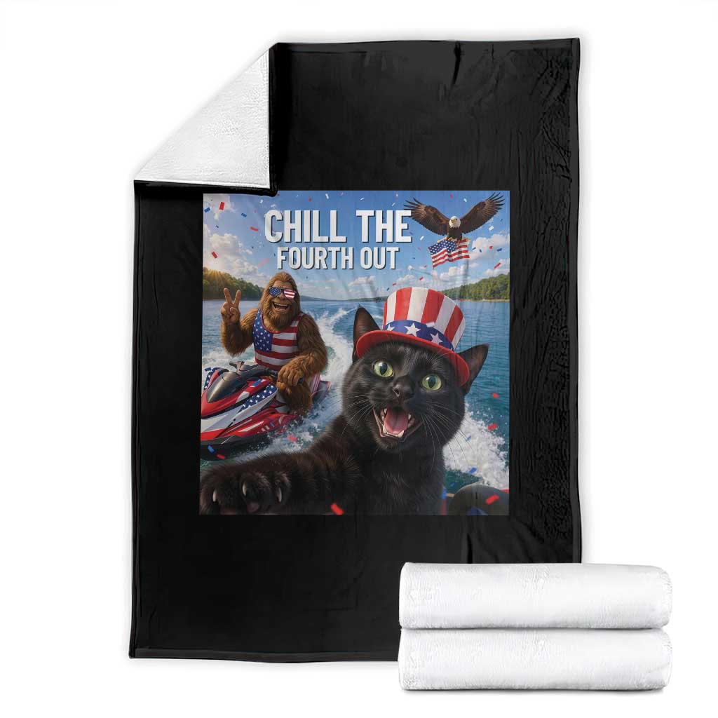 Patriotic Bigfoot And Cat Throw Blanket Chill The Fourth Out