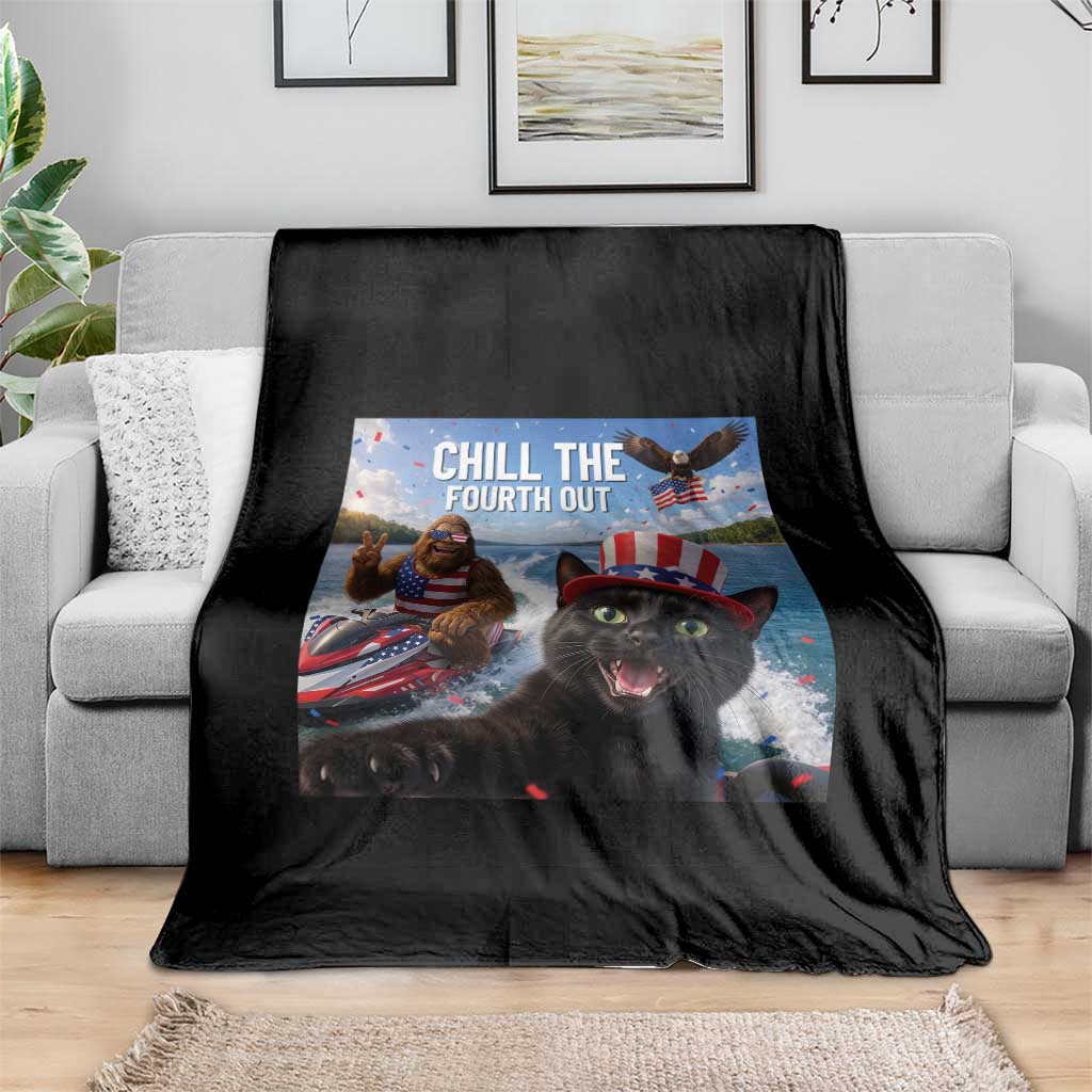Patriotic Bigfoot And Cat Throw Blanket Chill The Fourth Out