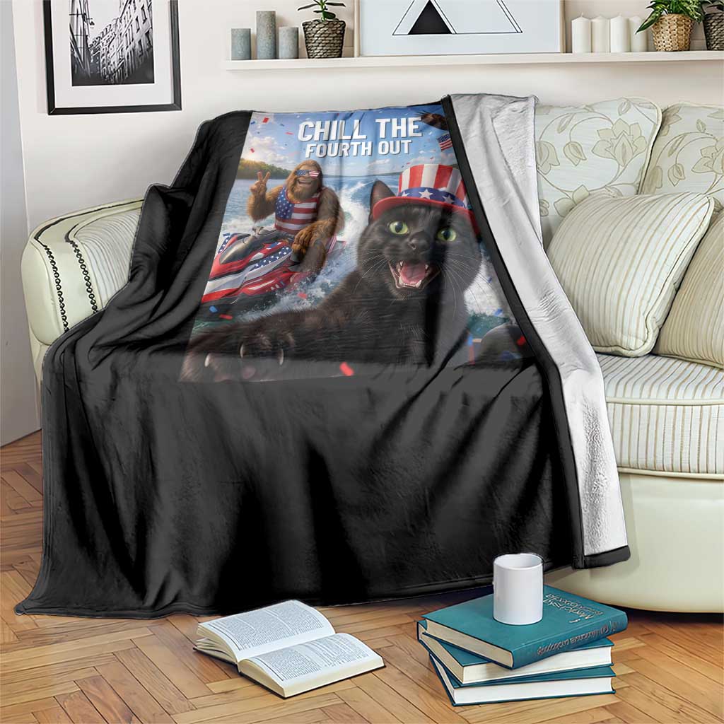 Patriotic Bigfoot And Cat Throw Blanket Chill The Fourth Out