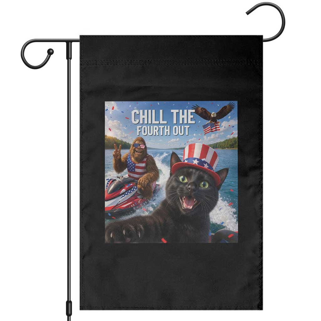 Patriotic Bigfoot And Cat Garden Flag Chill The Fourth Out TS12 Black Print Your Wear
