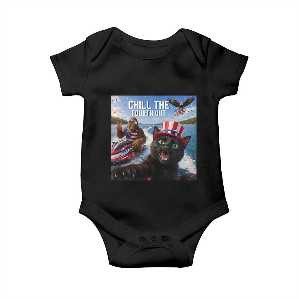 Patriotic Bigfoot And Cat Baby Onesie Chill The Fourth Out TS12 Black Print Your Wear