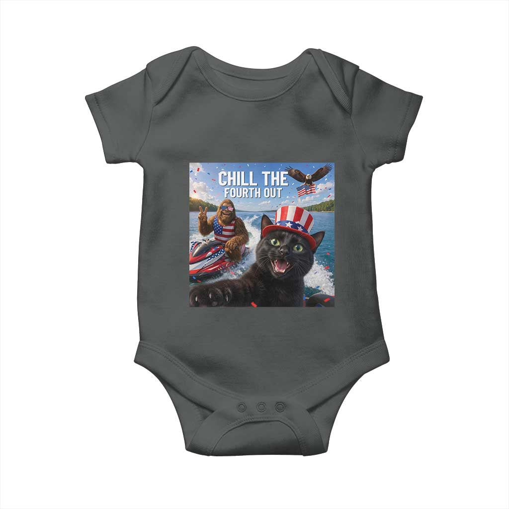 Patriotic Bigfoot And Cat Baby Onesie Chill The Fourth Out TS12 Dark Heather Print Your Wear