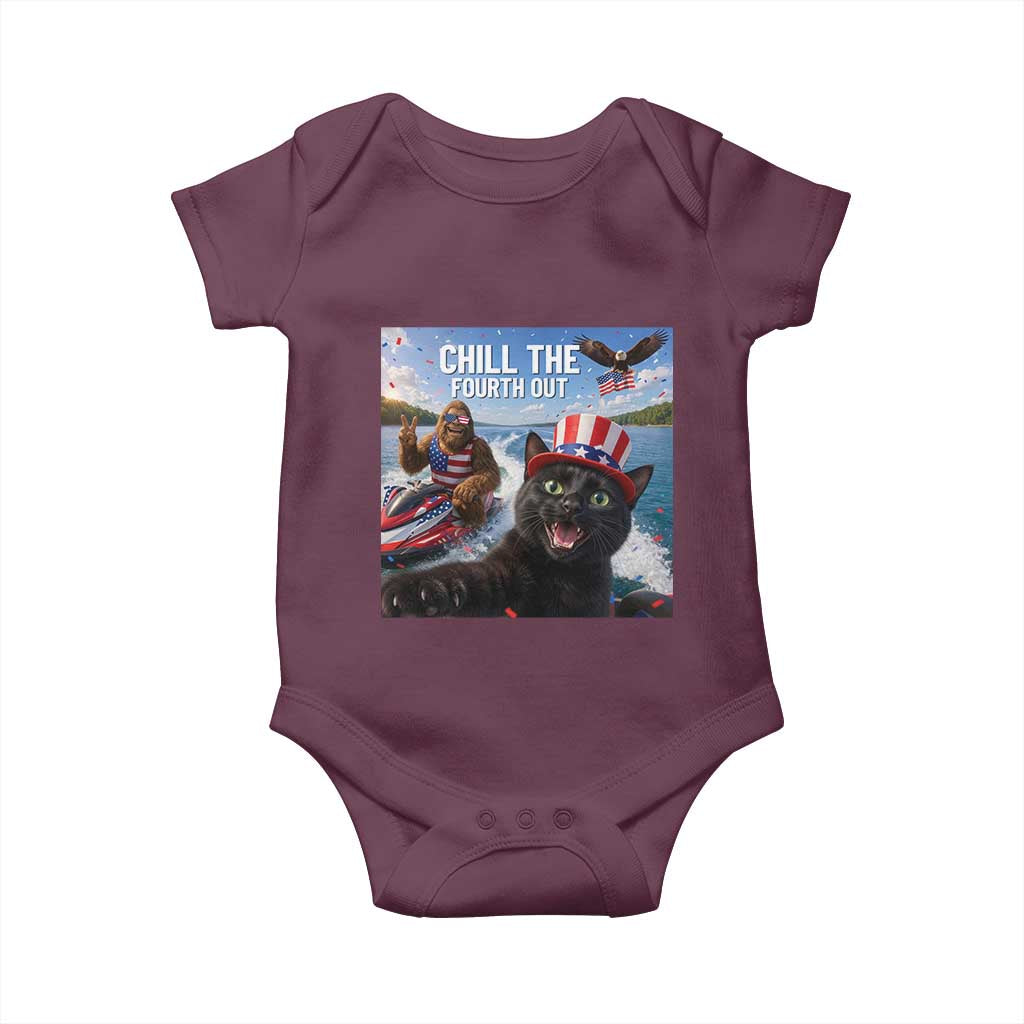 Patriotic Bigfoot And Cat Baby Onesie Chill The Fourth Out TS12 Maroon Print Your Wear