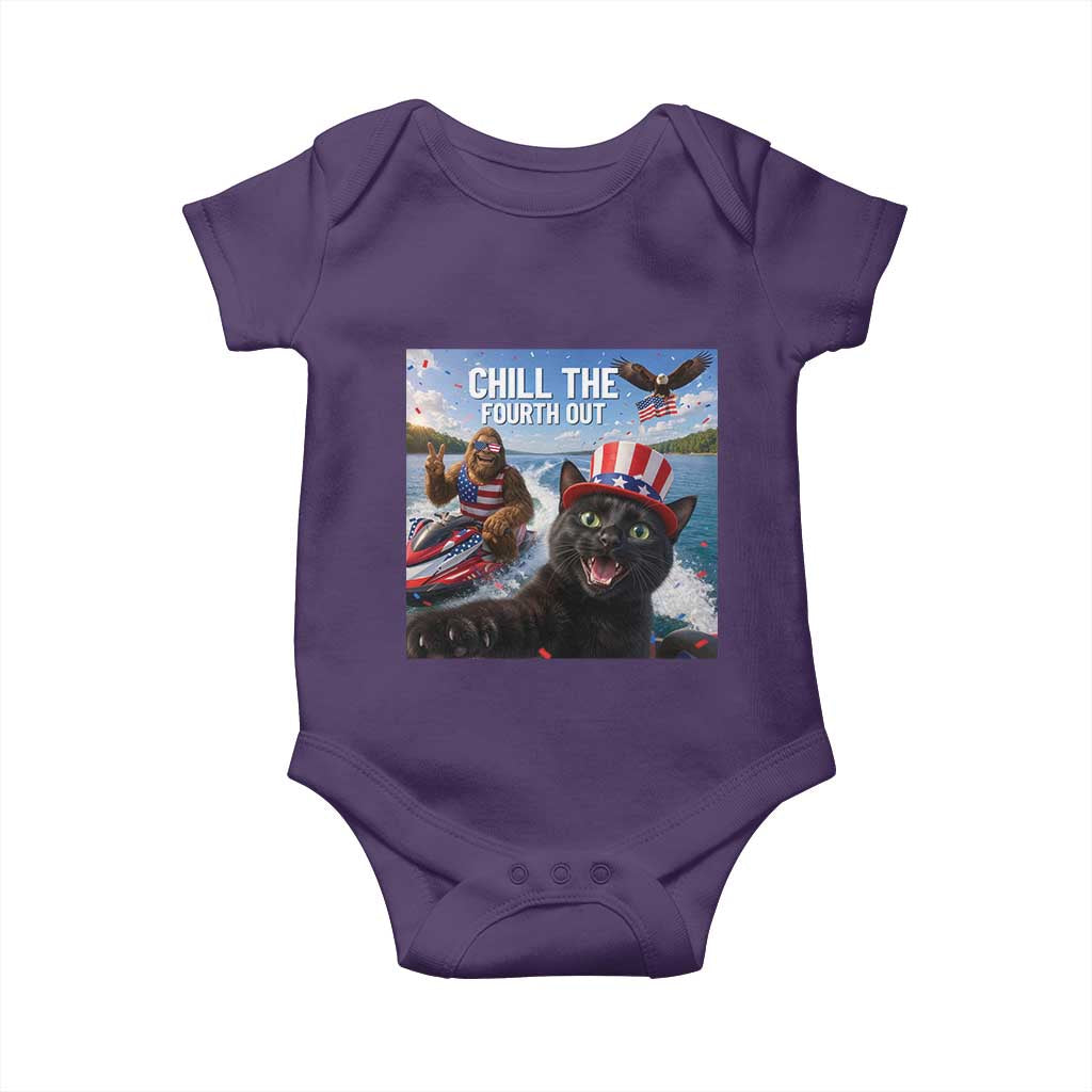 Patriotic Bigfoot And Cat Baby Onesie Chill The Fourth Out TS12 Purple Print Your Wear