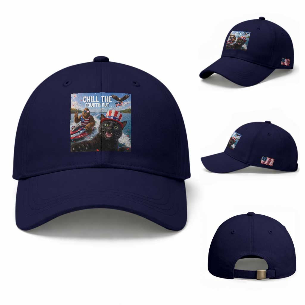 Patriotic Bigfoot And Cat Baseball Cap Chill The Fourth Out TS12 Baseball Cap Universal Fit Dark Blue Print Your Wear