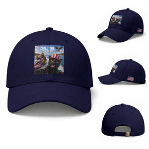 Patriotic Bigfoot And Cat Baseball Cap Chill The Fourth Out TS12 Baseball Cap Universal Fit Dark Blue Print Your Wear