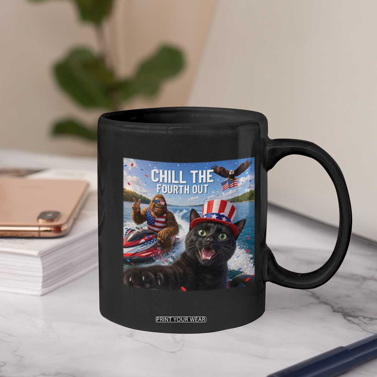 Patriotic Bigfoot And Cat Coffee Mug Chill The Fourth Out TS12 Print Your Wear