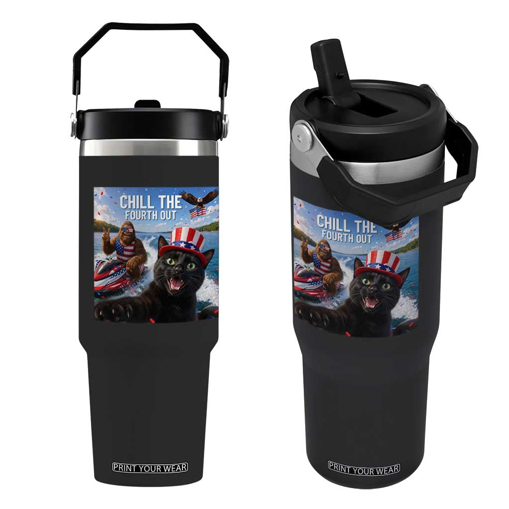 Patriotic Bigfoot And Cat Flip Straw Tumbler Chill The Fourth Out TS12 One Size: 30 oz Black Print Your Wear