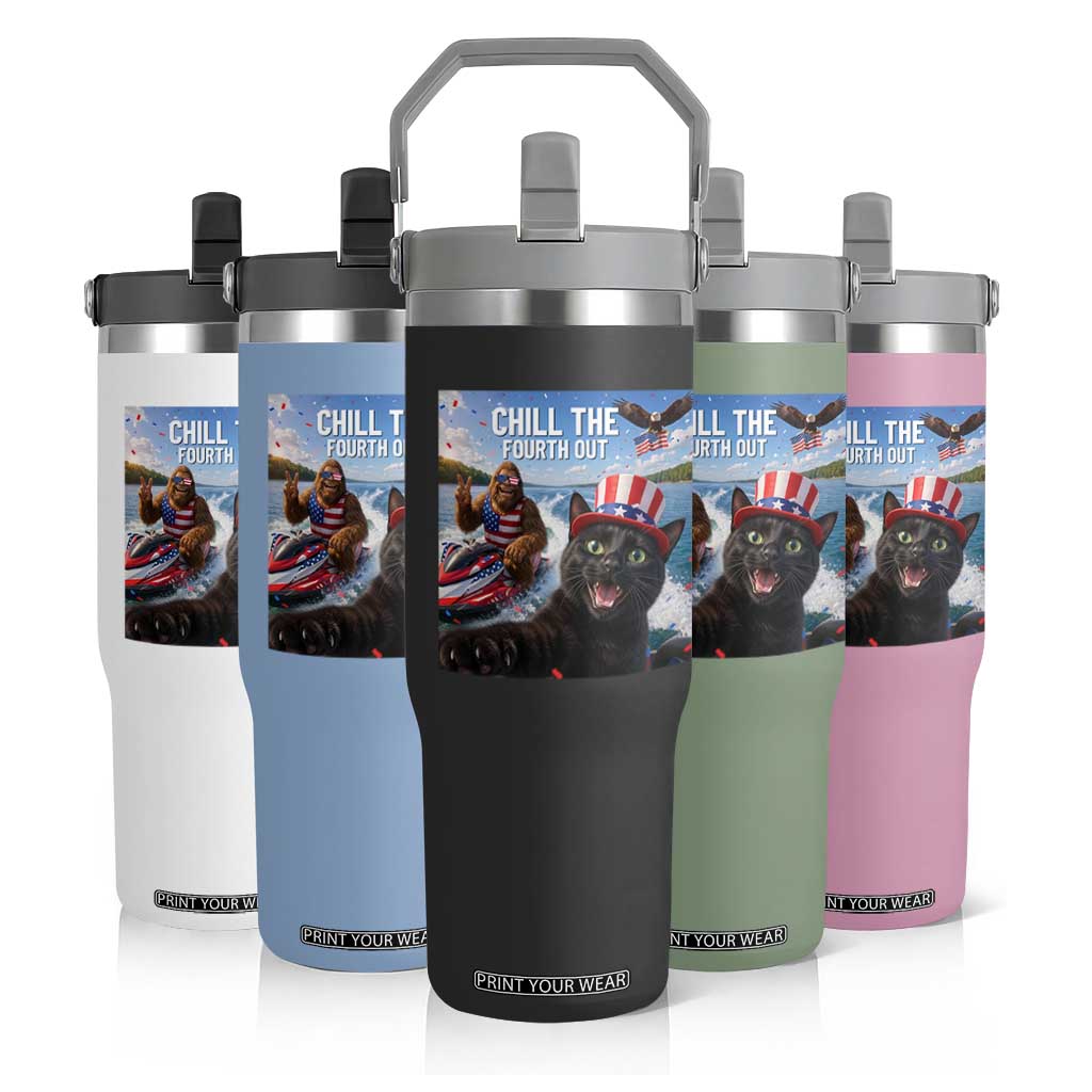Patriotic Bigfoot And Cat Flip Straw Tumbler Chill The Fourth Out TS12 Print Your Wear