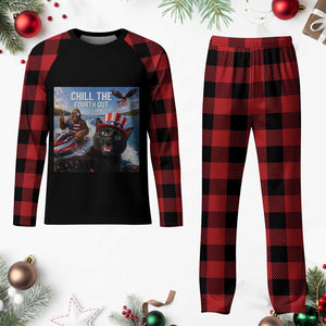 Patriotic Bigfoot And Cat Plaid Pajama Set Chill The Fourth Out