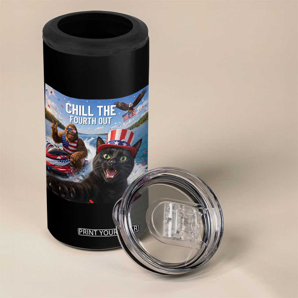 Patriotic Bigfoot And Cat 4 in 1 Can Cooler Tumbler Chill The Fourth Out TS12 Print Your Wear