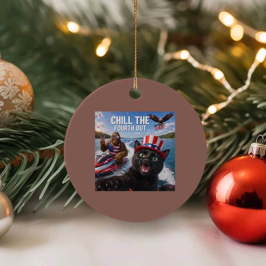 Patriotic Bigfoot And Cat Ceramic Ornament Chill The Fourth Out TS12 1pc Mocha Print Your Wear