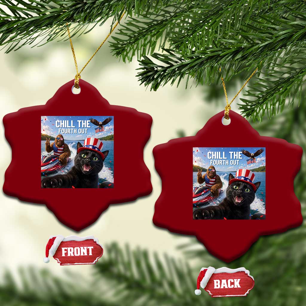Patriotic Bigfoot And Cat Ceramic Ornament Chill The Fourth Out TS12 Print Your Wear