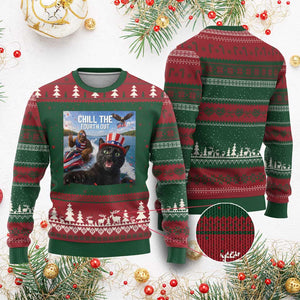 Patriotic Bigfoot And Cat Ugly Christmas Sweater Chill The Fourth Out TS12 Red Green Print Your Wear