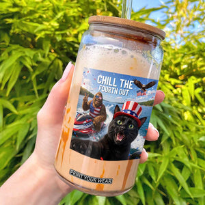 Patriotic Bigfoot And Cat Glass Can Chill The Fourth Out
