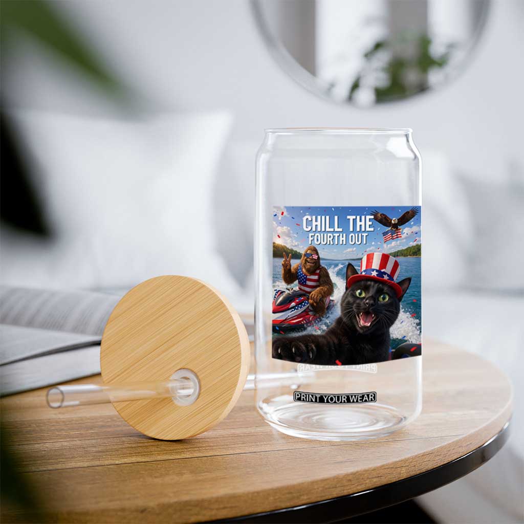 Patriotic Bigfoot And Cat Glass Can Chill The Fourth Out