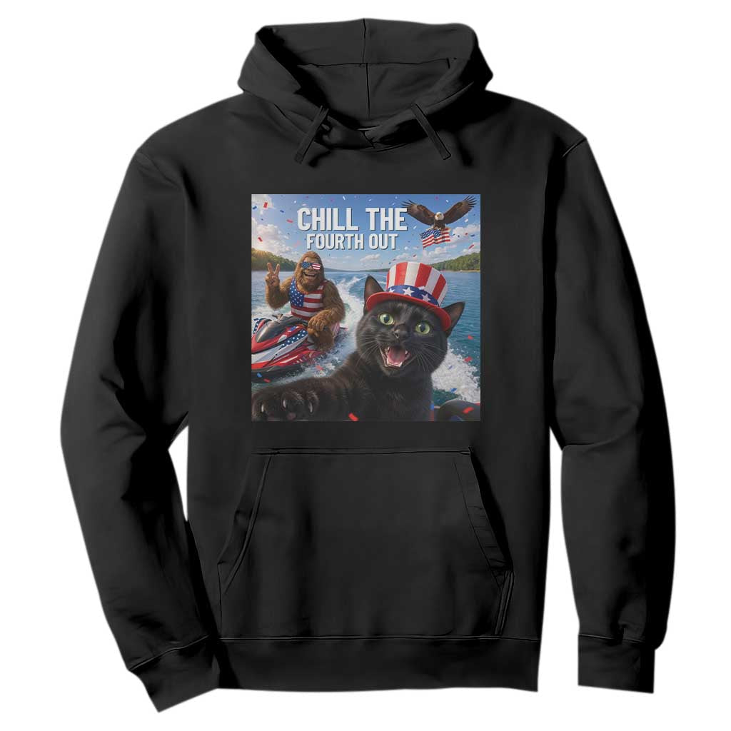 Patriotic Bigfoot And Cat Hoodie Chill The Fourth Out TS12 Black Print Your Wear