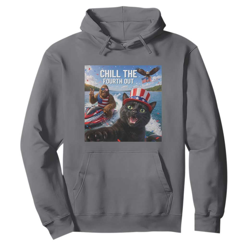 Patriotic Bigfoot And Cat Hoodie Chill The Fourth Out TS12 Charcoal Print Your Wear