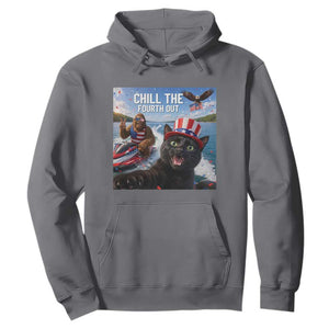 Patriotic Bigfoot And Cat Hoodie Chill The Fourth Out TS12 Charcoal Print Your Wear