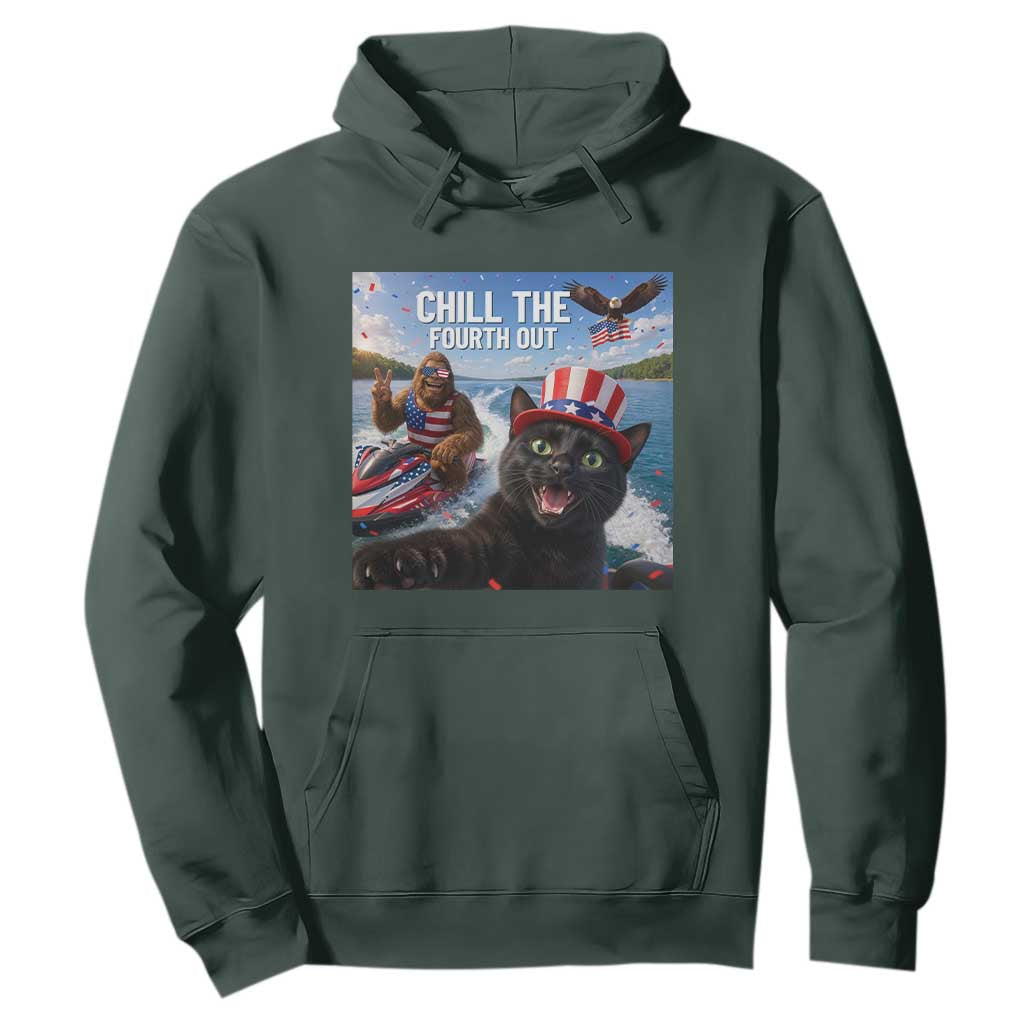 Patriotic Bigfoot And Cat Hoodie Chill The Fourth Out TS12 Dark Forest Green Print Your Wear