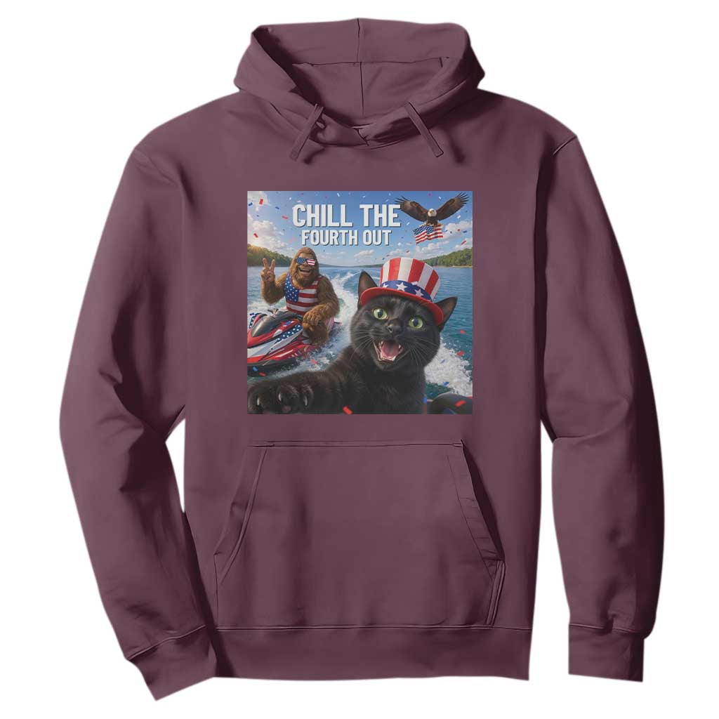 Patriotic Bigfoot And Cat Hoodie Chill The Fourth Out TS12 Maroon Print Your Wear