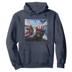 Patriotic Bigfoot And Cat Hoodie Chill The Fourth Out TS12 Navy Print Your Wear