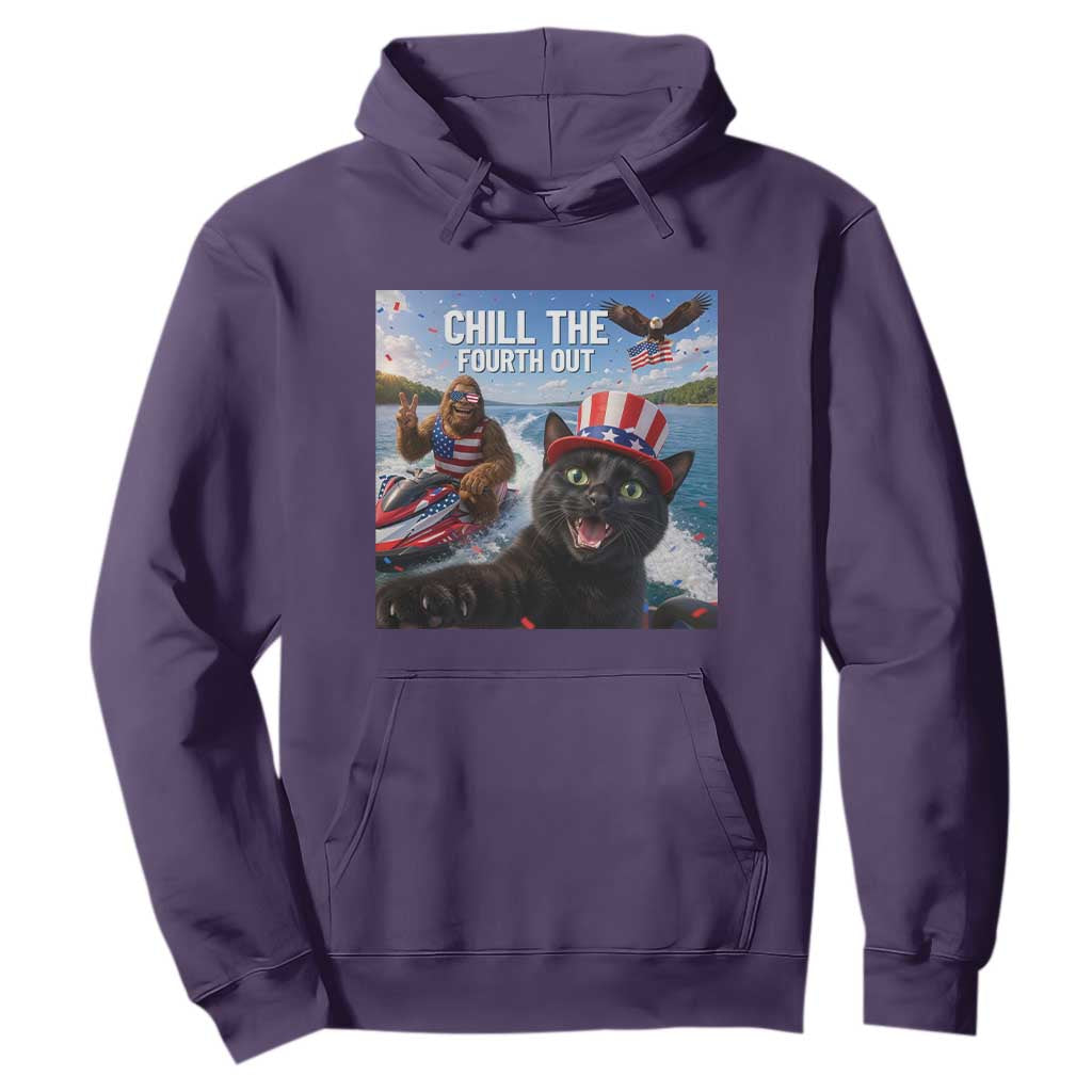 Patriotic Bigfoot And Cat Hoodie Chill The Fourth Out TS12 Purple Print Your Wear