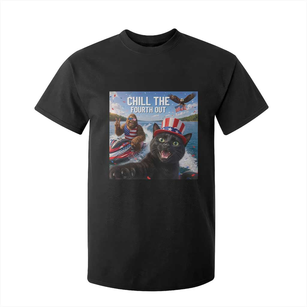 Patriotic Bigfoot And Cat T Shirt For Kid Chill The Fourth Out TS12 Black Print Your Wear