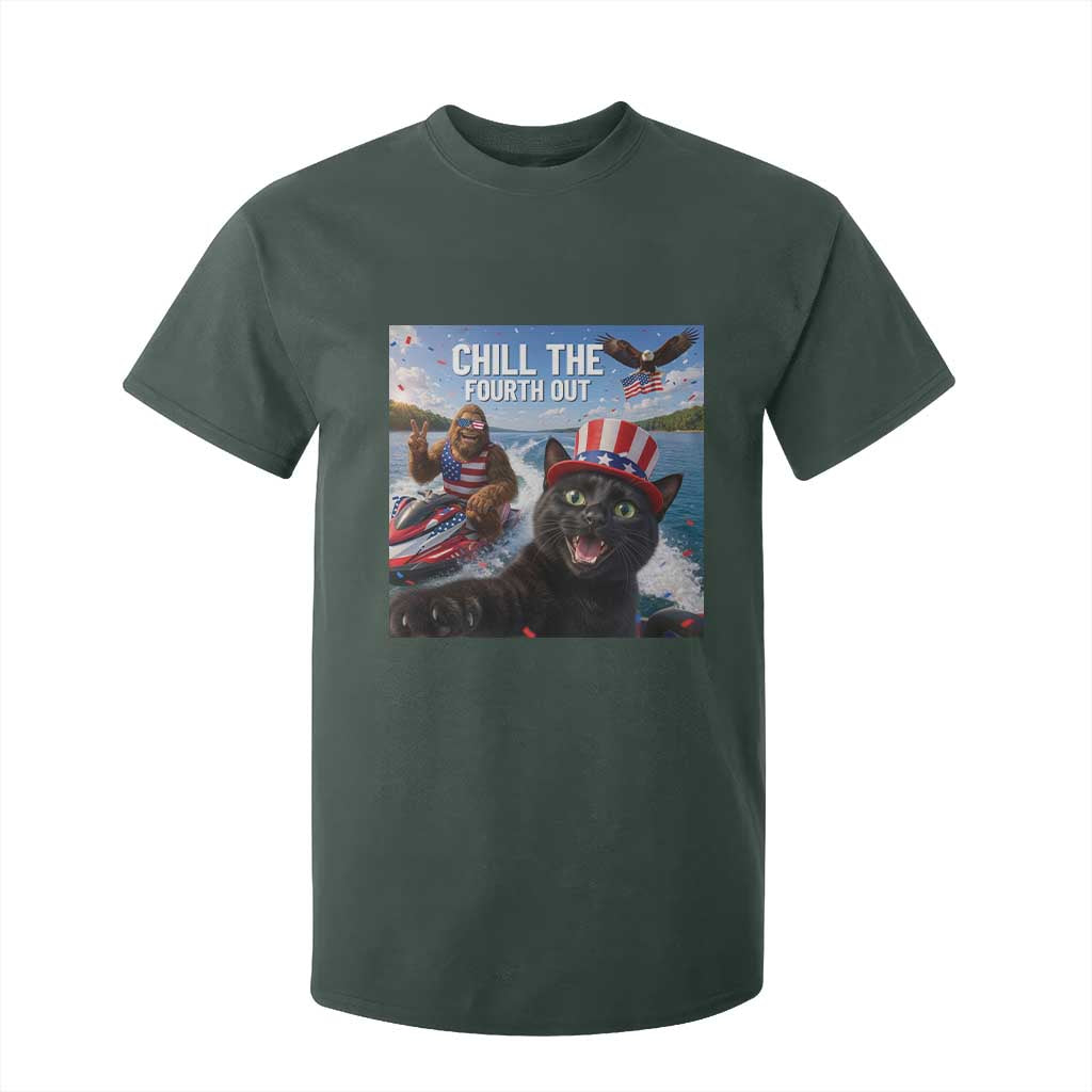 Patriotic Bigfoot And Cat T Shirt For Kid Chill The Fourth Out TS12 Dark Forest Green Print Your Wear