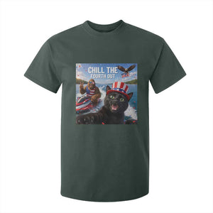 Patriotic Bigfoot And Cat T Shirt For Kid Chill The Fourth Out TS12 Dark Forest Green Print Your Wear