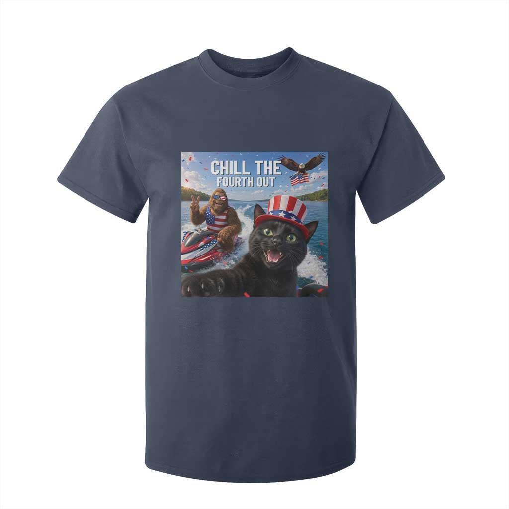Patriotic Bigfoot And Cat T Shirt For Kid Chill The Fourth Out TS12 Navy Print Your Wear