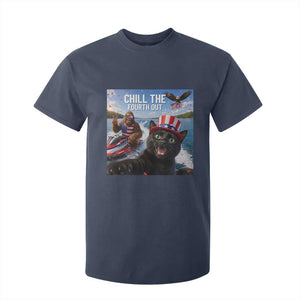 Patriotic Bigfoot And Cat T Shirt For Kid Chill The Fourth Out TS12 Navy Print Your Wear