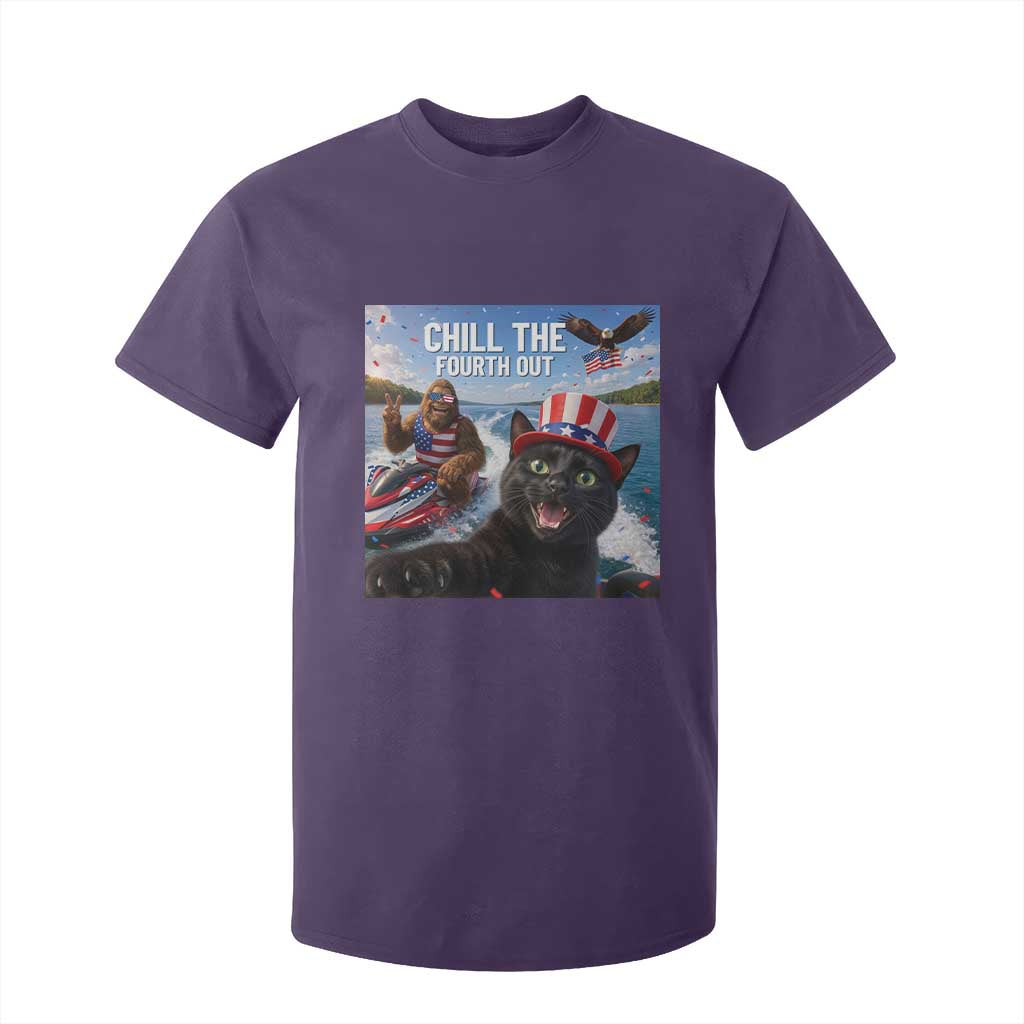 Patriotic Bigfoot And Cat T Shirt For Kid Chill The Fourth Out TS12 Purple Print Your Wear